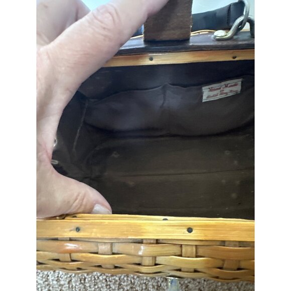 Vintage Basket Handbag Purse MCM Leather Handle Quality Clasp Engraving Plate - Picture 6 of 10